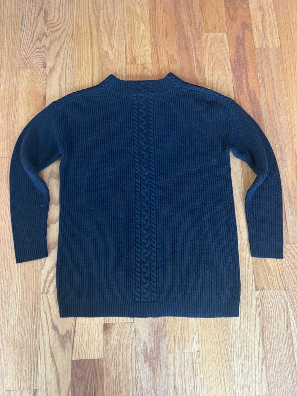 Talbots Black Cable-Center Crewneck Sweater